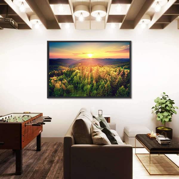 Sunset Over The Forest Hills Canvas Wall Art-5 Horizontal-Gallery Wrap-22" x 12"-Tiaracle