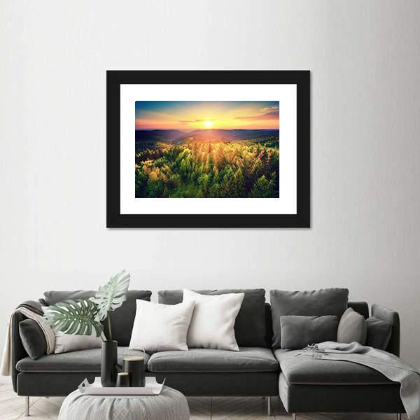 Sunset Over The Forest Hills Canvas Wall Art-5 Horizontal-Gallery Wrap-22" x 12"-Tiaracle