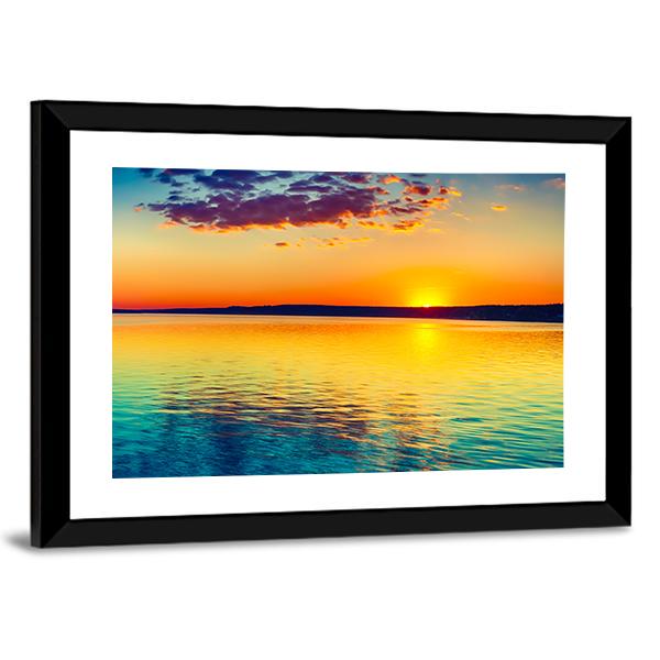 Sunset Over The Lake In Russia Canvas Wall Art-3 Horizontal-Gallery Wrap-25" x 16"-Tiaracle