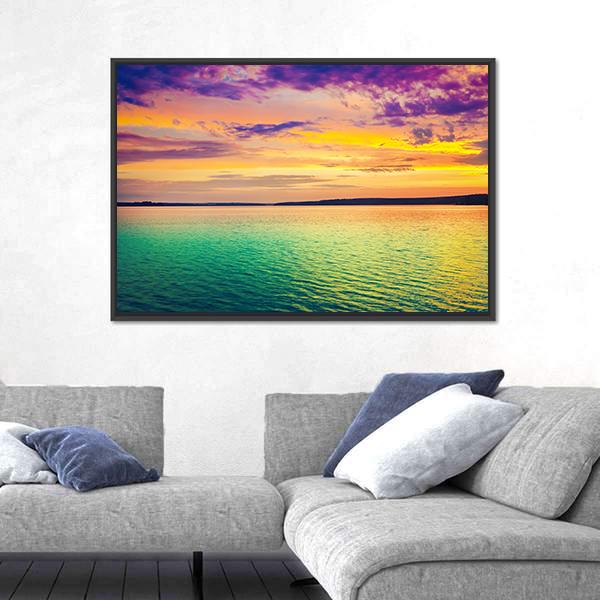 Sunset Over The River Canvas Wall Art-3 Horizontal-Gallery Wrap-25" x 16"-Tiaracle