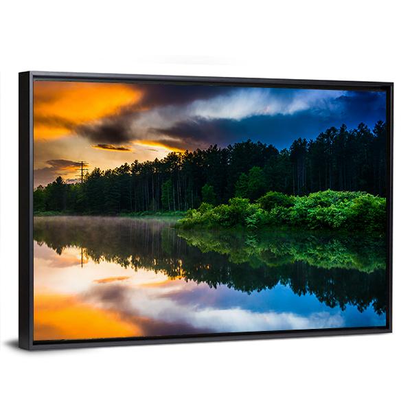 Sunset Sky Reflecting In A Pond Canvas Wall Art-5 Horizontal-Gallery Wrap-22" x 12"-Tiaracle
