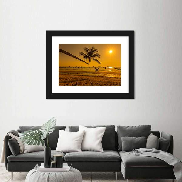 Sunset With Palm In Ko Tao Island Canvas Wall Art-5 Horizontal-Gallery Wrap-22" x 12"-Tiaracle