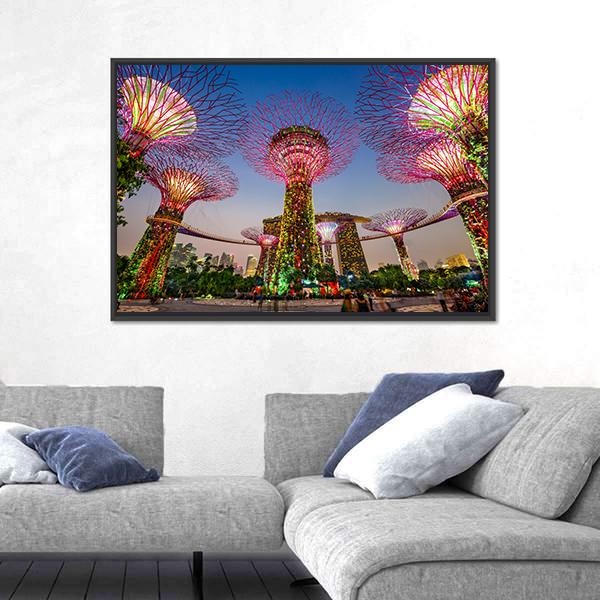 Super Trees At Gardens By The Bay Canvas Wall Art-5 Horizontal-Gallery Wrap-22" x 12"-Tiaracle