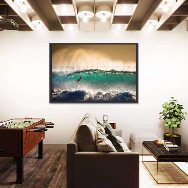 Surfer On Blue Ocean Wave in Bali Indonesia Canvas Wall Art-5 Horizontal-Gallery Wrap-22" x 12"-Tiaracle