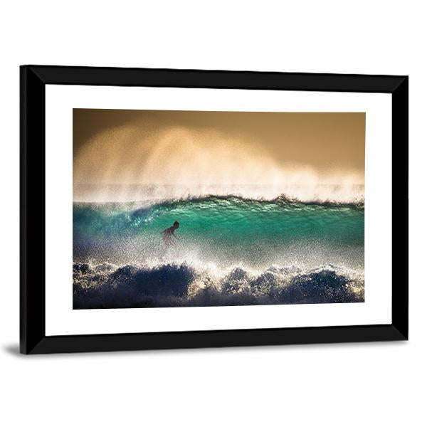 Surfer On Blue Ocean Wave in Bali Indonesia Canvas Wall Art-5 Horizontal-Gallery Wrap-22" x 12"-Tiaracle
