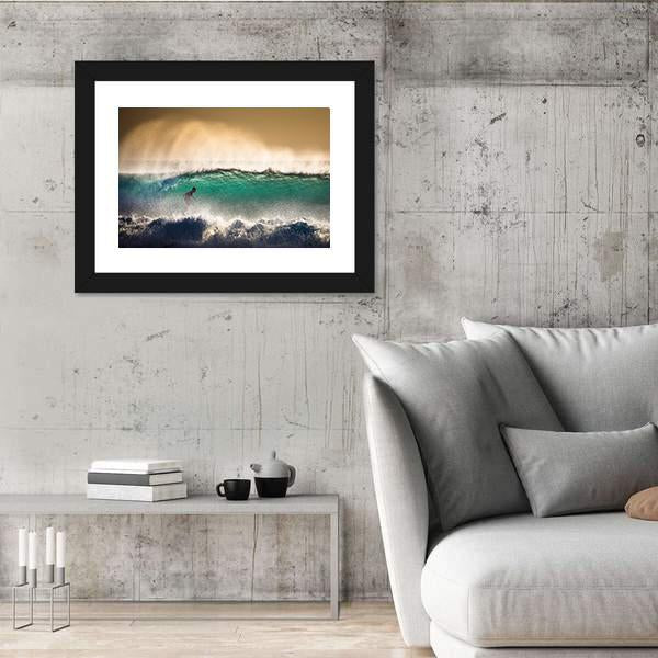 Surfer On Blue Ocean Wave in Bali Indonesia Canvas Wall Art-5 Horizontal-Gallery Wrap-22" x 12"-Tiaracle