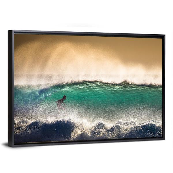Surfer On Blue Ocean Wave in Bali Indonesia Canvas Wall Art-5 Horizontal-Gallery Wrap-22" x 12"-Tiaracle