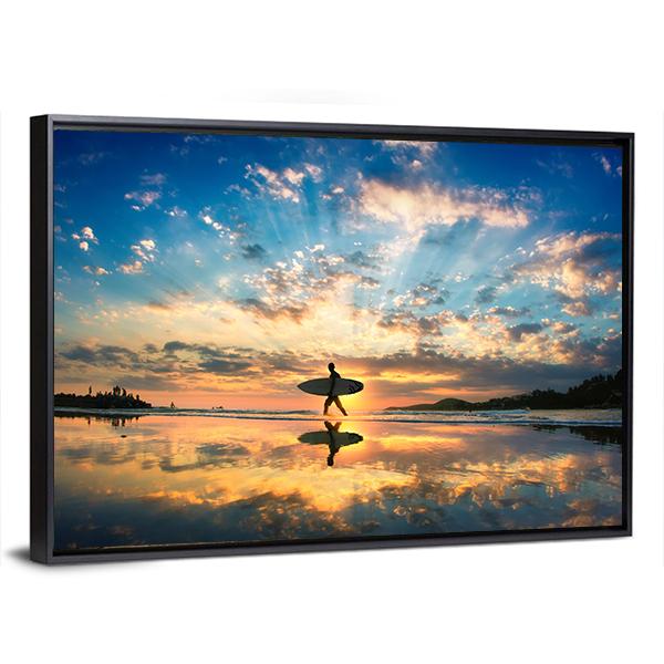 Surfer On Sea Shore Canvas Wall Art-5 Horizontal-Gallery Wrap-22" x 12"-Tiaracle