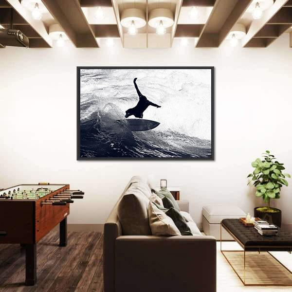 Surfer Riding The Waves Canvas Wall Art-5 Horizontal-Gallery Wrap-22" x 12"-Tiaracle