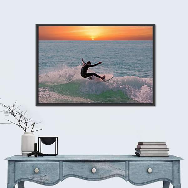 Surfing In Aruba Island Canvas Wall Art-1 Piece-Floating Frame-36" x 24"-Tiaracle