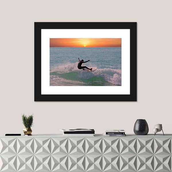 Surfing In Aruba Island Canvas Wall Art-1 Piece-Framed Print-42" x 14"-Tiaracle