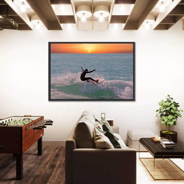 Surfing In Aruba Island Canvas Wall Art-5 Horizontal-Gallery Wrap-22" x 12"-Tiaracle