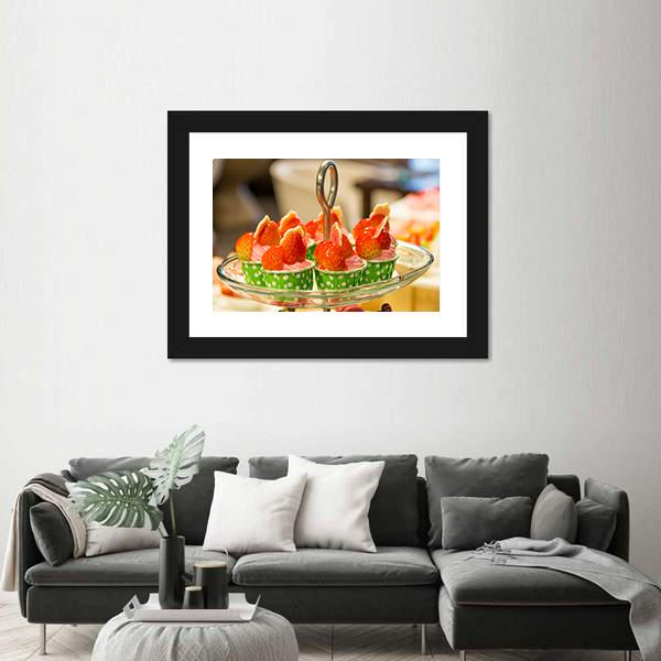 Sweet Cup Cake On Plate Canvas Wall Art-5 Horizontal-Gallery Wrap-22" x 12"-Tiaracle