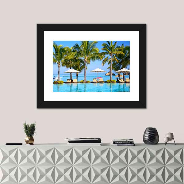 Swimming Pool With Lounge Chairs Canvas Wall Art-1 Piece-Framed Print-20" x 16"-Tiaracle
