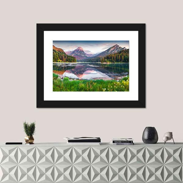 Swiss Lake Obersee In Switzerland Canvas Wall Art-1 Piece-Framed Print-20" x 16"-Tiaracle