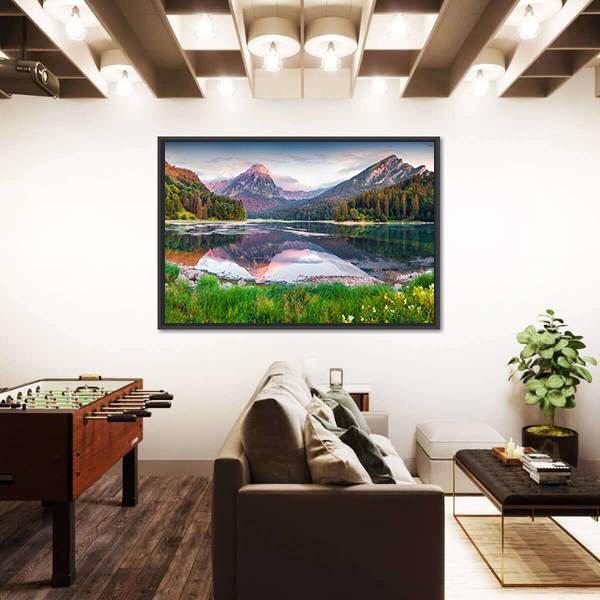 Swiss Lake Obersee In Switzerland Canvas Wall Art-3 Horizontal-Gallery Wrap-25" x 16"-Tiaracle
