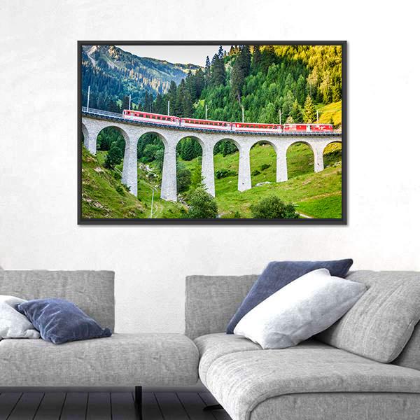 Swiss Railway Track View In Switzerland Canvas Wall Art-5 Horizontal-Gallery Wrap-22" x 12"-Tiaracle