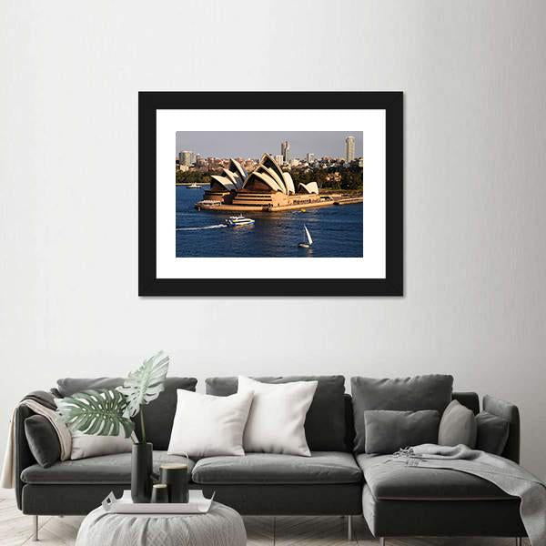 Sydney City Skyline With Opera House Canvas Wall Art-1 Piece-Framed Print-30" x 20"-Tiaracle