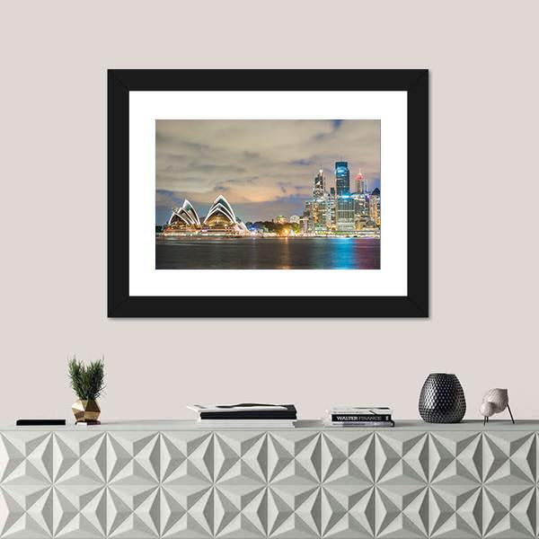 Sydney Skyline At Dusk Canvas Wall Art-1 Piece-Framed Print-30" x 20"-Tiaracle