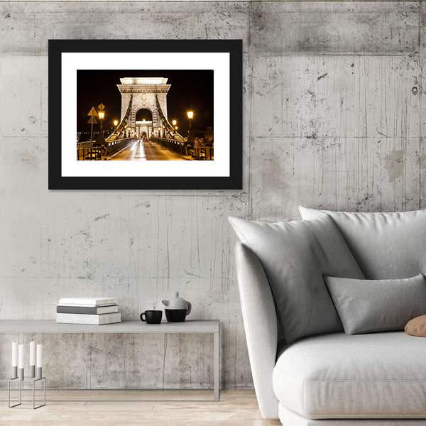 Szechenyi Chain Bridge In Budapest Canvas Wall Art-5 Horizontal-Gallery Wrap-22" x 12"-Tiaracle