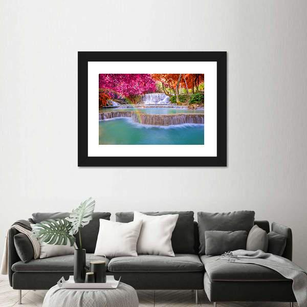 Tat Kuang Si Waterfalls Canvas Wall Art-1 Piece-Framed Print-30" x 20"-Tiaracle