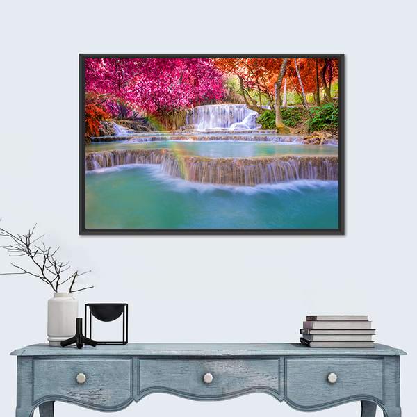 Tat Kuang Si Waterfalls Canvas Wall Art-5 Horizontal-Gallery Wrap-22" x 12"-Tiaracle