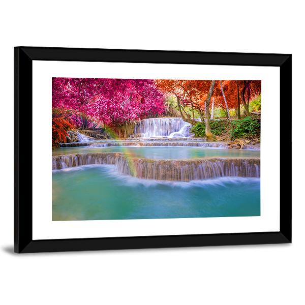 Tat Kuang Si Waterfalls Canvas Wall Art-5 Horizontal-Gallery Wrap-22" x 12"-Tiaracle