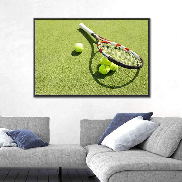Tennis Racket And Balls Canvas Wall Art-5 Horizontal-Gallery Wrap-22" x 12"-Tiaracle