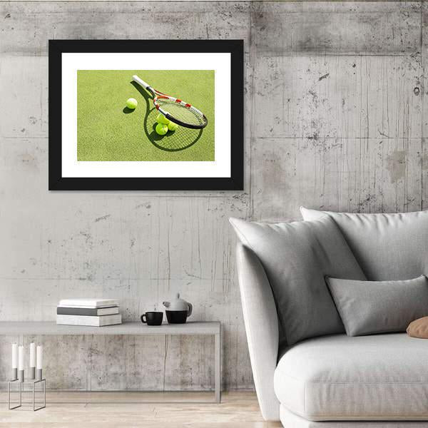 Tennis Racket And Balls Canvas Wall Art-5 Horizontal-Gallery Wrap-22" x 12"-Tiaracle