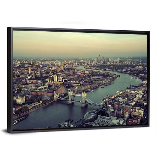 Thames River Aerial View Canvas Wall Art-5 Horizontal-Gallery Wrap-22" x 12"-Tiaracle