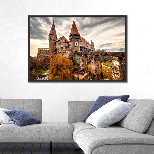 The Corvinesti Castle Romania Canvas Wall Art-5 Horizontal-Gallery Wrap-22" x 12"-Tiaracle