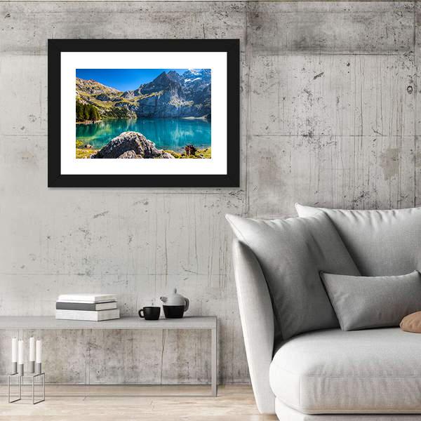 The Oeschinen Mountain Lake Canvas Wall Art-5 Horizontal-Gallery Wrap-22" x 12"-Tiaracle