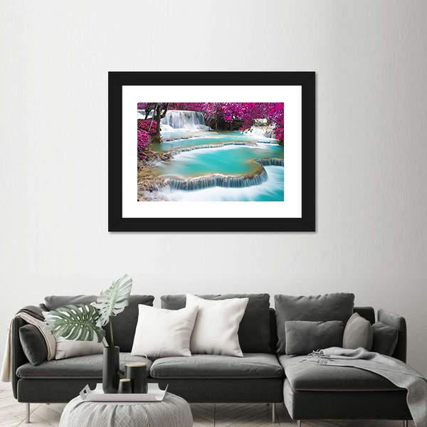 Torquoise Waterfall Of Kuang Si Laos Canvas Wall Art-5 Horizontal-Gallery Wrap-22" x 12"-Tiaracle