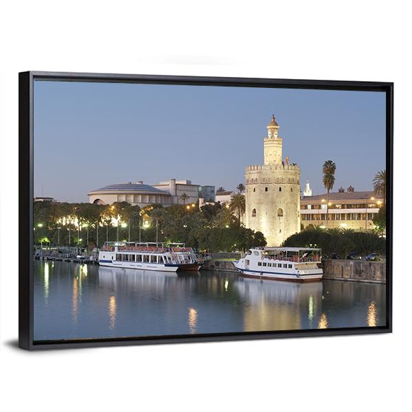 Tower Of Gold On Banks Of The Guadalquivir River Canvas Wall Art-3 Horizontal-Gallery Wrap-25" x 16"-Tiaracle