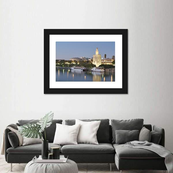 Tower Of Gold On Banks Of The Guadalquivir River Canvas Wall Art-3 Horizontal-Gallery Wrap-25" x 16"-Tiaracle