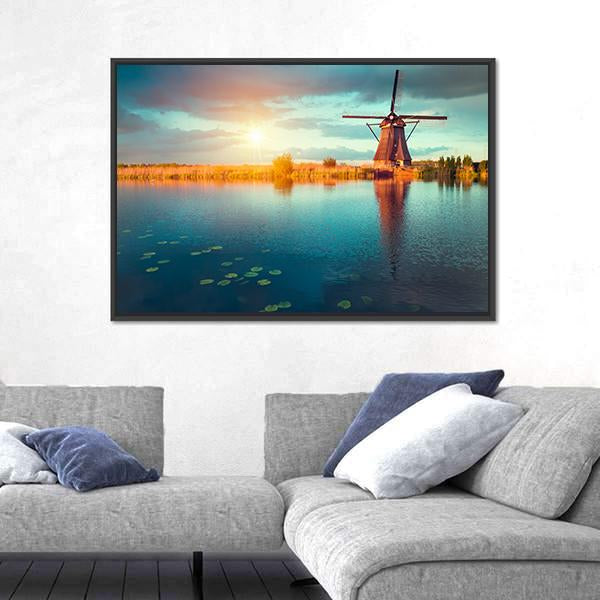 Traditional Dutch Windmills Canvas Wall Art-5 Horizontal-Gallery Wrap-22" x 12"-Tiaracle