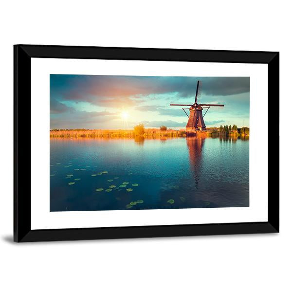 Traditional Dutch Windmills Canvas Wall Art-5 Horizontal-Gallery Wrap-22" x 12"-Tiaracle