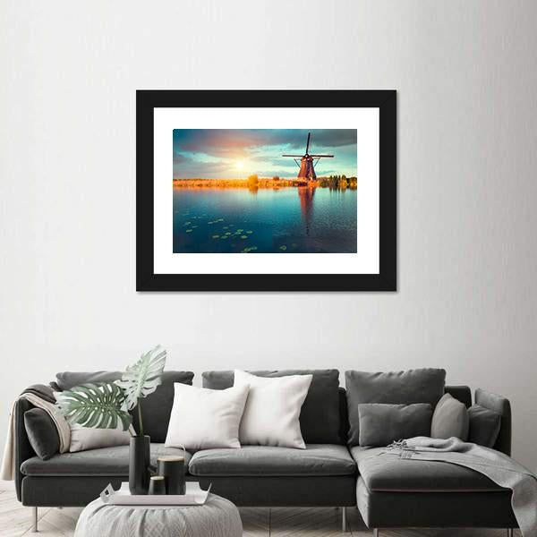Traditional Dutch Windmills Canvas Wall Art-5 Horizontal-Gallery Wrap-22" x 12"-Tiaracle