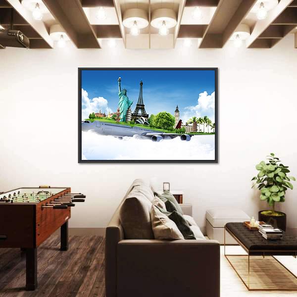 Travel The World By Airplane Canvas Wall Art-3 Horizontal-Gallery Wrap-25" x 16"-Tiaracle