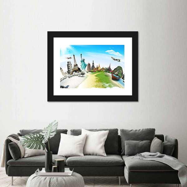 Travel The World Monument Canvas Wall Art-5 Horizontal-Gallery Wrap-22" x 12"-Tiaracle