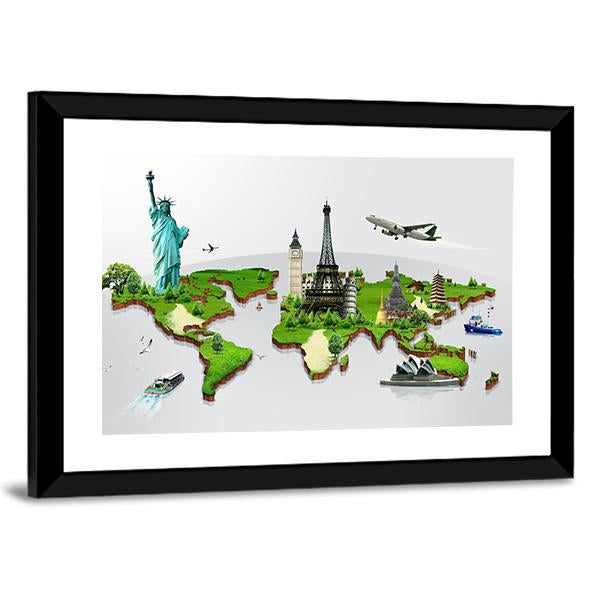 Travel The World Monuments Concept Canvas Wall Art-5 Horizontal-Gallery Wrap-22" x 12"-Tiaracle