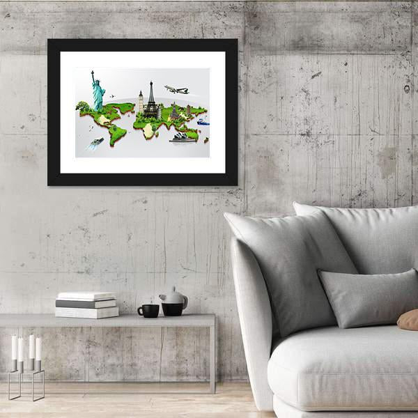 Travel The World Monuments Concept Canvas Wall Art-5 Horizontal-Gallery Wrap-22" x 12"-Tiaracle