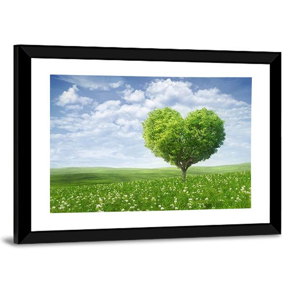 Tree In The Shape Of Heart Under Cloudy Sky Canvas Wall Art-5 Horizontal-Gallery Wrap-22" x 12"-Tiaracle