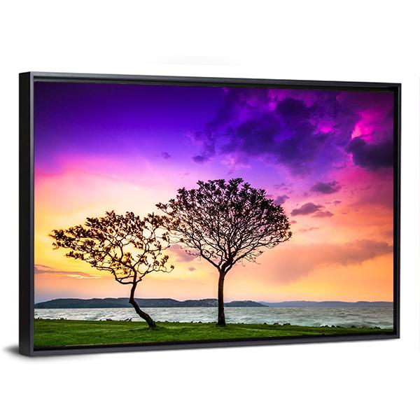 Trees With Lake Balaton Canvas Wall Art-5 Horizontal-Gallery Wrap-22" x 12"-Tiaracle