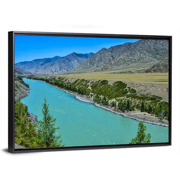 Turquoise Katun River In Russia Canvas Wall Art-3 Horizontal-Gallery Wrap-25" x 16"-Tiaracle