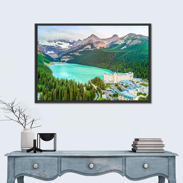 Turquoise Louise Lake Canvas Wall Art-1 Piece-Floating Frame-36" x 24"-Tiaracle
