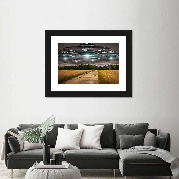 UFO Invasion On Earth Canvas Wall Art-5 Horizontal-Gallery Wrap-22" x 12"-Tiaracle