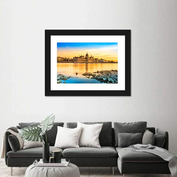 View Of Budapest Parliament At Sunset Canvas Wall Art-5 Horizontal-Gallery Wrap-22" x 12"-Tiaracle