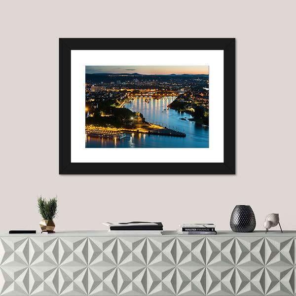 View Of Deutsches Eck Canvas Wall Art-1 Piece-Framed Print-42" x 14"-Tiaracle