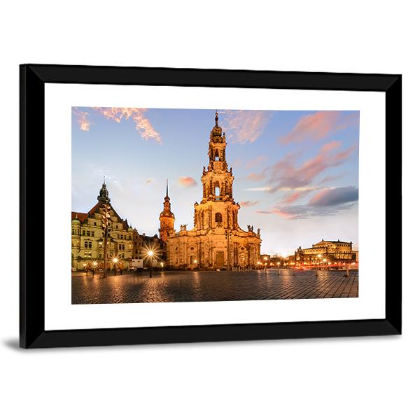 View Of Dresden On Sunset Canvas Wall Art-5 Horizontal-Gallery Wrap-22" x 12"-Tiaracle